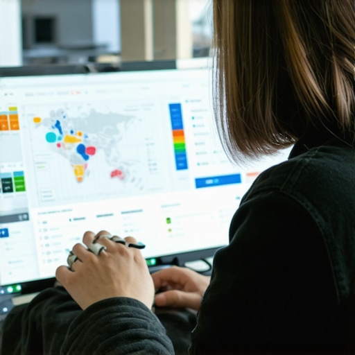 Digital marketer examining local SEO analytics with AI tools and maps insights