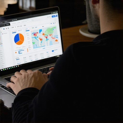 Analyzing Local SEO Data Business owner reviewing SEO analytics on a laptop to improve local search visibility.