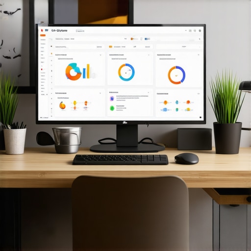 Person analyzing local SEO data on multiple screens in a modern workspace.