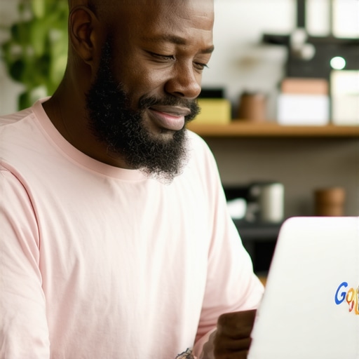 Business owner optimizing Google My Business profile on a laptop.