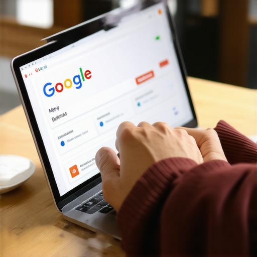 Person updating Google My Business profile on laptop.