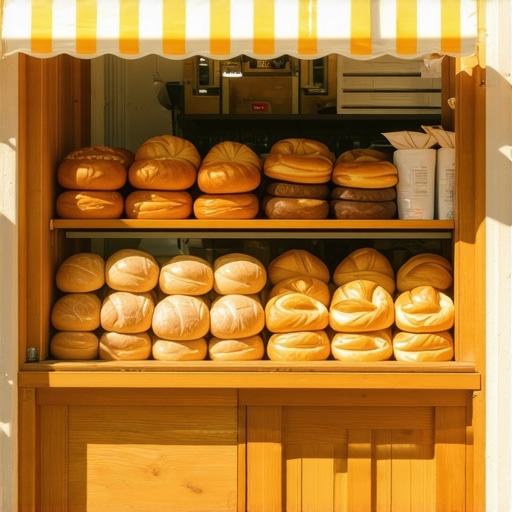 Inviting Bakery Storefront in Downtown A welcoming bakery storefront with fresh bread and outdoor seating.