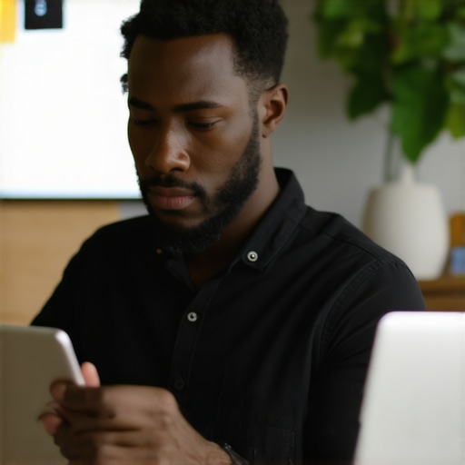 Business owner updating Google My Business profile on laptop