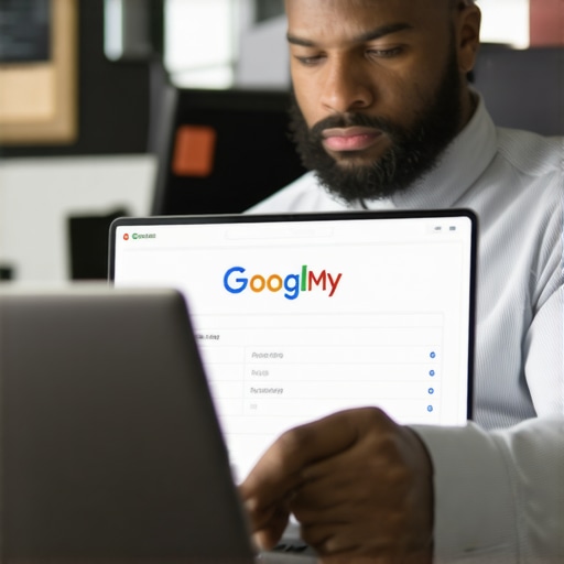 Business owner working on local SEO optimization on laptop