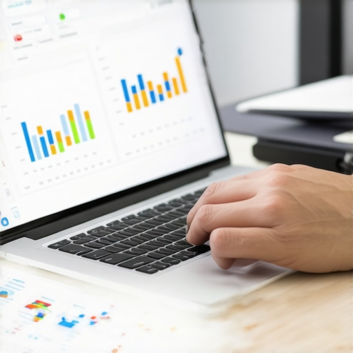 Digital marketer analyzing local SEO data Person analyzing SEO metrics on a laptop for local search optimization.