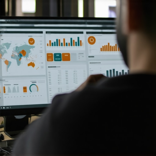 Monitoring Local SEO Performance A person reviewing SEO analytics on multiple software dashboards to maintain local business visibility.