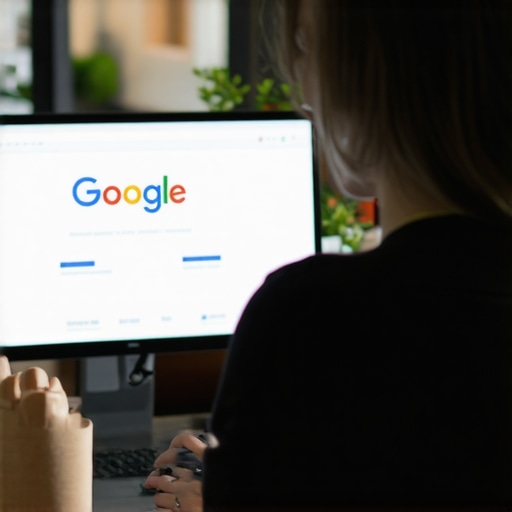 Optimizing Google Business Profile for Local SEO Business owner optimizing Google profile on laptop with SEO tools.