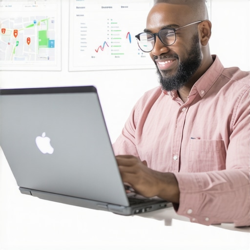 Business owner updating and optimizing Google My Business profile on computer