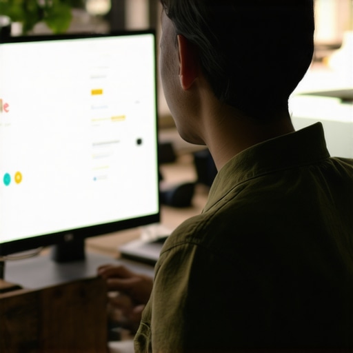 Business owner adding photos and info to Google profile on laptop