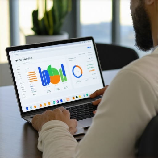 Person analyzing local SEO statistics on a laptop in an office.