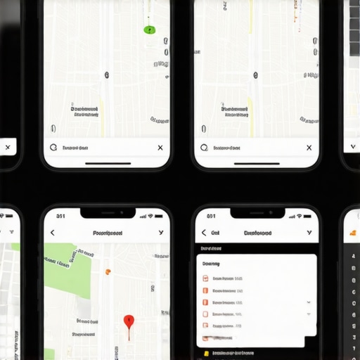 Illustration of geo-tagged images and SEO analytics dashboards used for local business marketing.