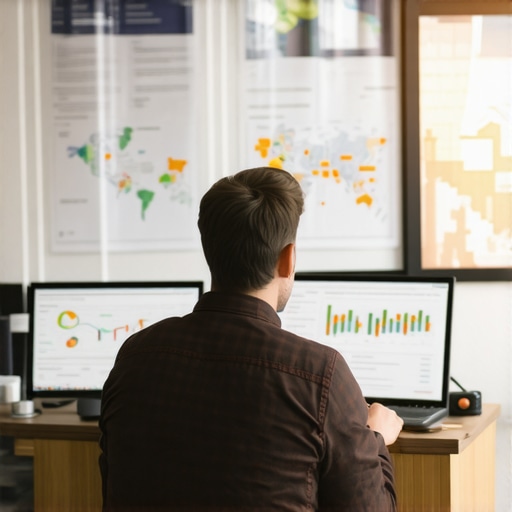 Business owner reviewing maps and SEO analytics on screen