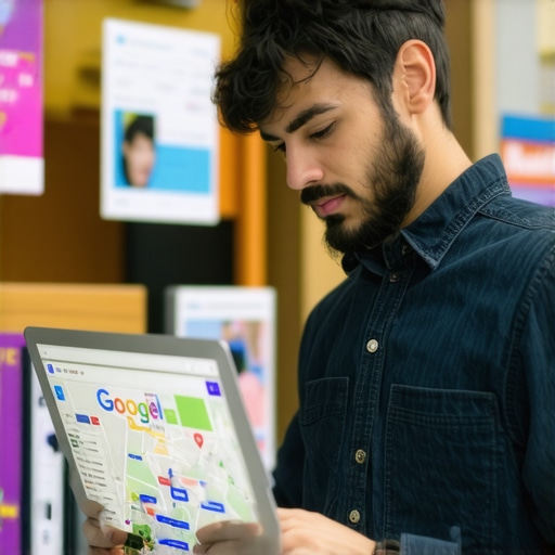 Business owner optimizing Google Maps listing on a laptop