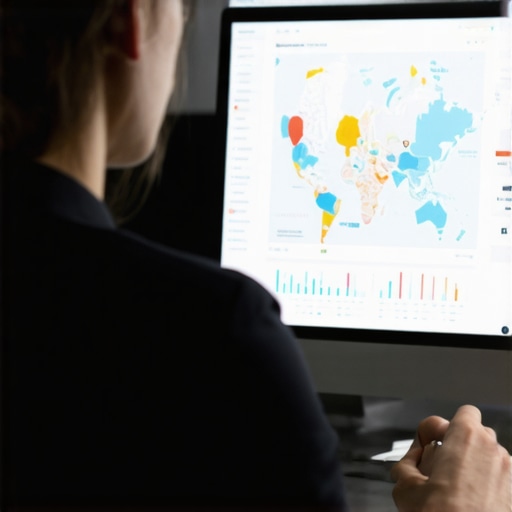 Business owner reviewing local SEO maps and signals on a computer for improved visibility.