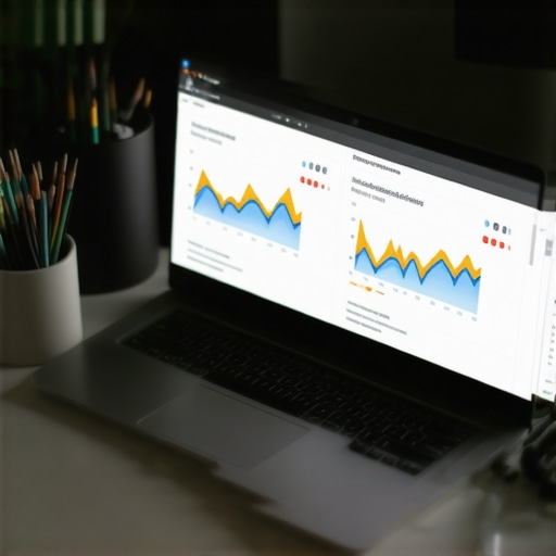 SEO Tools for Local Success A workspace setup with laptop and analytics dashboards for local SEO management.